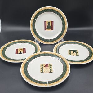 Vintage Sakura Majestic Christmas Patch Bread Plates Leslie Beck Set of 4